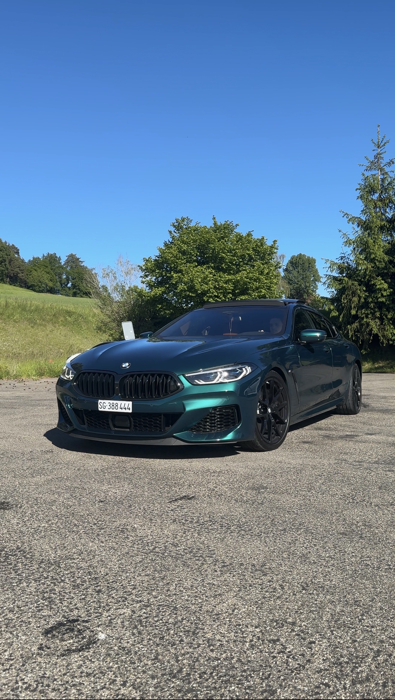 BMW M850i Gran Coupé Frontansicht am Strassenrand